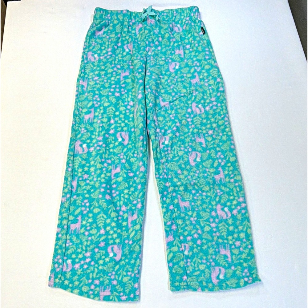 Eddie Bauer Womens S 7/8 Fleece Pajama Pants Green Purple Squirrel Drawstring